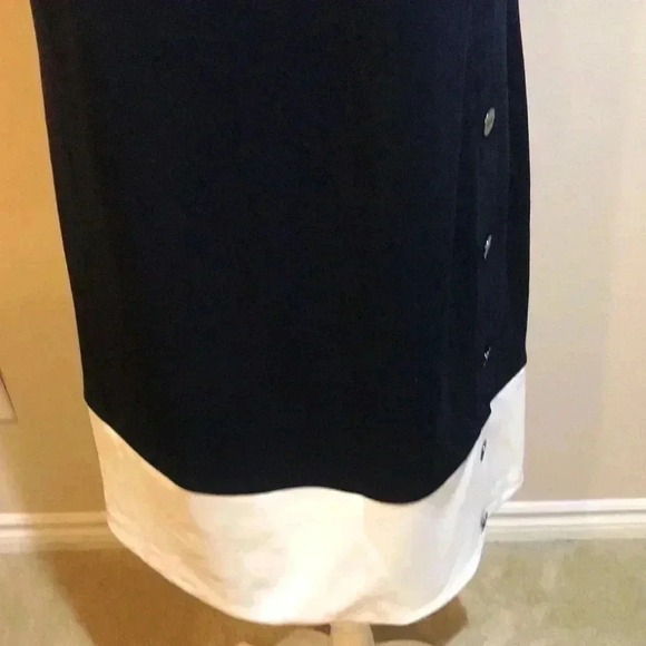 DKNY Navy & White Color Block Midi Tank Dress w/Silver Logo Side Buttons-Size 16 - Picture 6 of 11